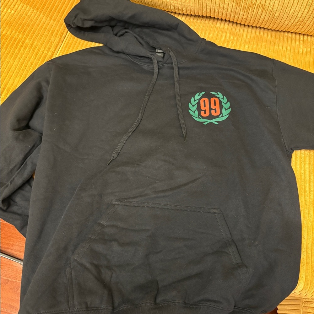 Black Hoodie with Green and Orange Emblem